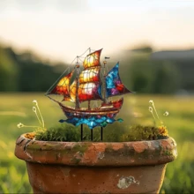 1 件 10 厘米/3.94 英寸波西米亚风 2D 花园桩装饰、帆船 - 花园草坪地面插入装饰、花园、庭院、农场、户外装饰、乔迁礼物、家居装饰、盆景装饰