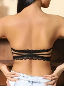 女士黑色性感隐形胸罩，前扣式低胸聚拢露背胸罩，内衣 - 黑色 - 查看 4