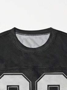 2025 Men's Fashion Breathable Mesh Striped Letter Print Short Sleeve Casual Basketball Jersey Style T-Shirt, Spring/Summer