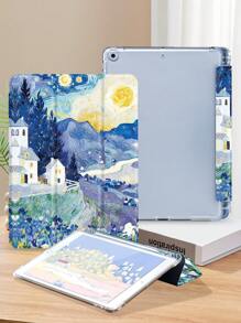 Étui de protection pour tablette avec peinture à l'huile du ciel étoilé, compatible avec iPad 9.7/10.2/10.5/10.9/12.9/Pro 11, Galaxy Tab A7 Plus 10.95", MatePad 10.4", Tab, etc., avec fente pour stylet/anti-chute/veille/réveil automatique