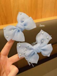 2pcs Bow Hairclips, Cute & Fashion Hair Accessories Suitable For Everyday Use - Baby Blue - View 2