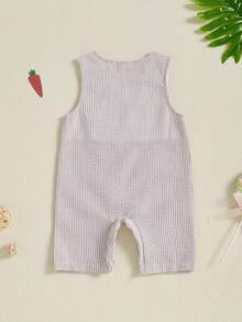 Mono de Pascua para bebés niños, informal, con estampado de rayas, zanahoria, camión bordado, sin mangas, ropa bonita - Caqui - Ver 6