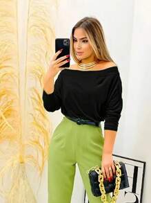 Women's Simple Long-Sleeved Suplex Blouse For Winter - Agua verde azul - Ver 2