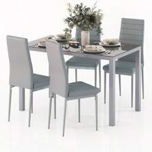 Dining Table And Chairs Set Of 4,Glass Kitchen Table And 4 Faux Leather Padded Chairs Kitchen Dining Table Set - Grey - View 9