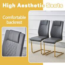 MUUOKY 7-Piece Modern Dining Table Set For 6, 71" Dining Table Set For Dining Room, Tempered Glass Dining Table With Gold V-Shaped Table Base & 6 High Back Dining Chairs With Soft Cushion, Dining Table Set For Dining Room, Living Room, Farmhous, Apt, Easy To Clean, Easy To Assembly, Room Decor, Home Decor, Kitchen Accessories, Valentine Day Decor, Kitchen, Wedding, Valentine Day, Desk - Grey - View 9