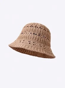 Swim Mod 1pc Women's Solid Color Woven Straw Beach Hat, Hollow And Breathable, Minimalist And Fashionable, Suitable For Beach, Sun Protection, For Spring/Summer - A - View 8