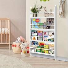 Bookshelf Wall Rack 4 Layers Wooden White Wall Mounted Bookshelf Playroom MDF Magazine Rack Storage Rack Room Display Rack 117x60x 4.5CM