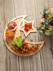 1PC Wooden Moon&Star Festival Crafts Tray, Simple Decoration Festival Plate For Shop/Party/Hotel/Home,Festival Celebrations, Parties, Christmas, Home Decoration, Fruit Trays, Candy Trays