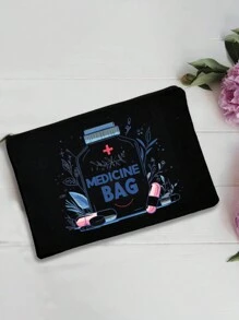 Multi Functional Canvas Zipper Medicine Bag - Charming Drug Themed Makeup Bag - Lightweight And Odorless Polyester Travel Wash Bag, Perfect Travel Organizer For Cosmetics And Stationery