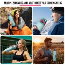 1 pieza Vaso de agua de plástico grande con capacidad de 750ml/1000ml y diseño degradado, incluye cepillo para el vaso y colador de té. Botella de agua para deportes al aire libre con bebida directa para un fácil manejo