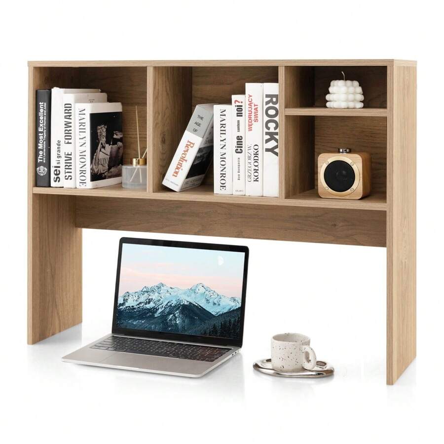 Computer Desktop Bookcase Countertop Storage Bookshelf With 4 Cubbies - Khaki - View 1
