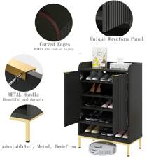 Modern Shoe Cabinet With Fluted Door,5-Tier Farmhouse Shoe Cabinet With 3 Adjustable Shelves,41.5'' Tall Wooden Shoe Rack Organizer Cabinet For Entryway, Hallway,Living Room - Natural - 查看 5