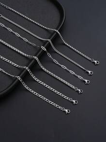 6pcs/7pcs Minimalist Stainless Steel Chain Bracelet Set For Men, Fashionable For Commute, Casual Daily Wear