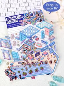 1片装DIY立体风景贴纸贴画小众减压趣味手账贴纸 返校节学校用品