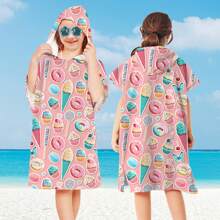 1 Peça Roupão de Banho Infantil, Roupão de Praia Infantil para Bebês e Crianças Pequenas, Toalha de Banho com Capuz de Microfibra Usável, Tartarugas, Flamingos, Unicórnios, Degradês, Rosquinhas, Listras, Tema de Palma, Casamento de Verão, Decoração de Casa de Banho, Volta às Aulas