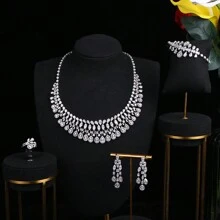 1 set modieuze en luxe sieradenset met kubieke zirkonia, geschikt voor damesfeesten en banketten