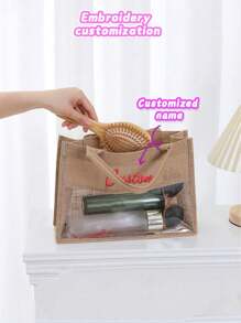 个性化定制半透明复古黄麻包，海边度假手提包粗麻布单肩包，婚礼派对礼品袋，大容量手提包，适合所有季节作为送给朋友和家人的礼物女士包 - 彩色 - 查看 3