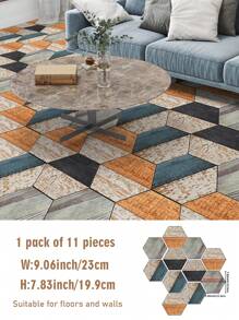 11 piezas de baldosas de piso autoadhesivas hexagonales con textura de madera, impermeables y antideslizantes para decoración del hogar, baldosas hexagonales entrelazadas de 7.83*9.06 pulgadas/19.9*23 cm, baldosas de piso autoadhesivas para sala de estar, decoración de habitaciones, cocina