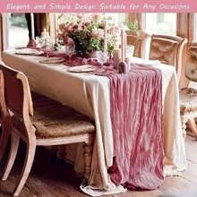 1pc Pink Balinese Pleated Chiffon Table Runner - Bohemian Style Twisted Gauze, Polyester Blend, Perfect For Christmas, Weddings & Birthday Parties - Pink - View 7