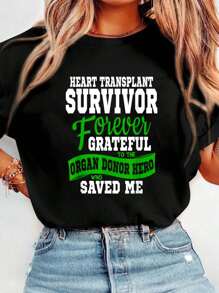 Heart Transplant T Shirt Organ Recipient Survivor Gift Crew Neck Short Sleeve T-Shirt, Casual Print Graphic Cotton Tees Women Tops