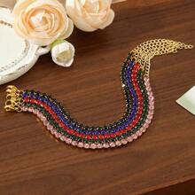 1 件 18K 镀层不锈钢彩色锆石手链，时尚法式女性设计，适合派对、约会、办公室装扮 - 手鍊 - 查看 5