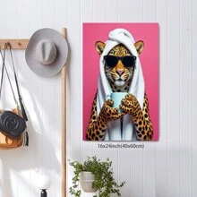 Framed-Cool Leopard In Sunglasses Canvas – Fun Animal Art,Pop Art Wall Decor, Unique Gift For Animal Lovers, Christmas, Boyfriend,Quirky Home Decor