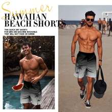 Lzzidou Men's Swim Trunks Hawaiian Bathing Mesh Lining Suit Swimsuits Beach Shorts With Pockets - 黑與白 - 查看 4