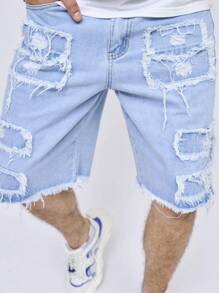 Men's Solid Color Loose Casual Denim Shorts, Summer