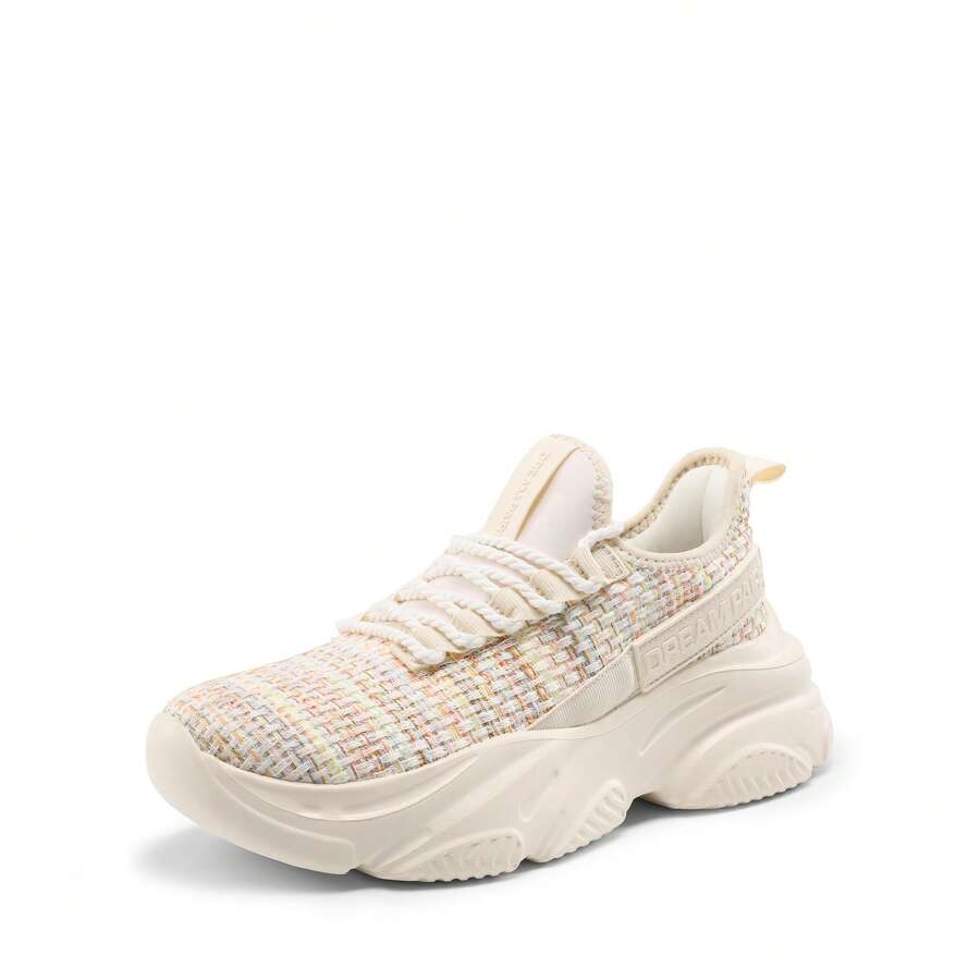Women's Platform Chunky Fashion Sneakers – Slip-On, Stylish, Lightweight, And Classic Casual Walking Shoes - BEIGE RAINBOW - 查看 1