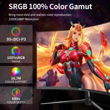 27-Inch LXZ Curved Monitor 100Hz, PC Screen With Speakers 1080P, 1800R 75Hz Computer Monitor With Eye Protection Technology HDTV VGA, VESA Support For Gaming, Office, Home