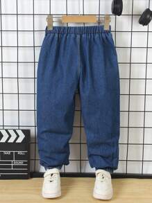 Young Boy 时尚牛仔裤，休闲抽绳九分裤，2025 年春夏新品