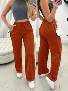 Women's Lace-Up Wide-Leg Pants With Bag For Winter - 亮橙色 - 查看 2