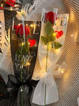 10pcs/Pack Transparent Flower Bouquet Gift Bags, Color Flower Wrapping Bag Flowers Single Rose Packaging Bags For Mother's Day, 520 Flower Bouquet Bags. Suitable For Single Rose, Valentine'S Day Gift Bag