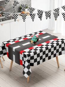 1pc/3pcs Racing Car Theme Table Cover, Black And White Checkered Car Runway Tablecloth,Birthday Party Supplies, Racetrack Disposable Plastic Table Covers For Racing Car Theme Party Supplies Birthday Table Decorations, Party Favor