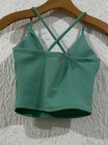 Cropped Top In Neuprene Fabric With Tulle And Extra Shiny With A Cup, Size 36-40 - Mint Green - View 2