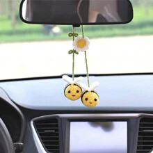 Haak bijen auto achteruitkijkspiegel houder, kamer decoratie, schattige hommel auto hangende ornament, een cadeau voor bijenliefhebbers auto hangend, haak schattige bijen tas ornament, auto interieur decoraties