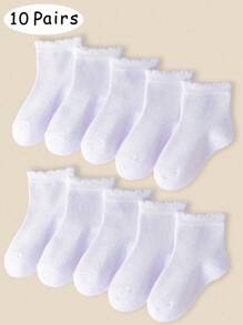 5pairs/Set Girls Thin Solid/Stripe Pattern Lace Ankle Socks For Summer, Casual Style