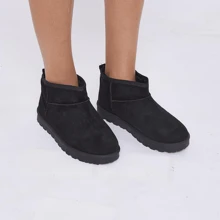 Women's Winter Suede Cosy Faux Fur Ultra Mini Ankle Snow Boots Shoes - Black - View 5