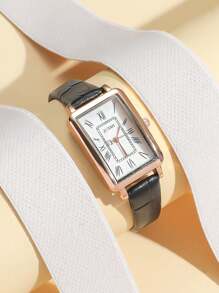 1 Stück Modische Quarz-Armbanduhr für Damen mit quadratischem Zifferblatt mit römischen Ziffern und Lederarmband, geeignet für den täglichen Gebrauch und als Geschenk