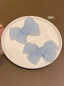 2pcs Bow Hairclips, Cute & Fashion Hair Accessories Suitable For Everyday Use - Baby Blue - View 5