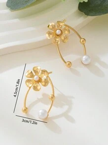 1 对奢华优雅百搭仿珍珠鸢尾花设计耳钉，适合女士日常佩戴和约会 - 彩色 - 查看 6