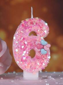 1pc Heart-Shaped Glitter Love Pink Balloon Numeral Birthday Candle, Cake Decoration Party Decor, Anniversary Celebration - Multicolor - View 8