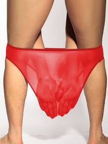 Men's Red Sexy Letter & Heart Graphic Breathable Thin Comfortable Daily Pouch Thong Underwear