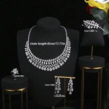1 set modieuze en luxe sieradenset met kubieke zirkonia, geschikt voor damesfeesten en banketten