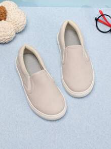1 par de zapatillas de moda de estilo simple de unicolor de PU elástico de bajo perfil unisex para niños, zapatos casuales cómodos para vacaciones, fiestas y deportes, zapatos planos impermeables antideslizantes para niños pequeños para uso en exteriores