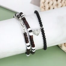2 pièces/Lot Bracelet à perles de style bohème avec un charm cœur fluorescent, perles en bois, bijou de couple réglable
