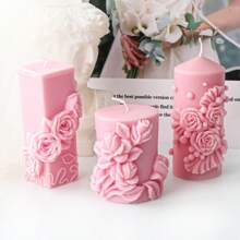 Molde de Silicone Redondo em Coluna com Rosa Desabrochando 3D, Molde de Resina Floral em Pilar Cercado por Rosas, Ferramenta DIY para Esculpir Botão de Flor, Gesso, Vela de Cera de Soja, Decoração e Presentes do Dia dos Namorados