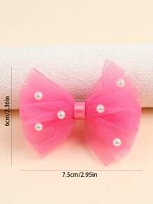 2pcs Girls Cute Pink Pearl Chiffon Hair Clips, Princess Style Hair Accessories