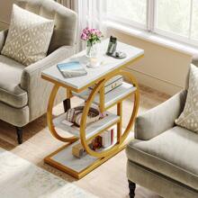 LITTLE TREE 4-Tier End Table With Storage Shelf, Narrow Side Table Accent Table Bedside Table For Bedroom, Living Room, Small Place - 白色 - 查看 4