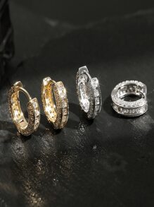 2件套男士朋克耳环，钛金属耳钉，金银色镶钻耳环